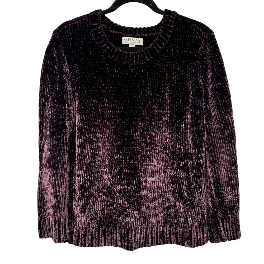 Orvis Womens Dark Purple Eggplant Chenille Pullover Sweater Size Medium